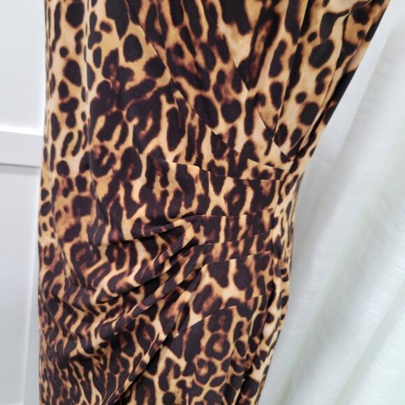 Lauren Ralph Lauren Leopard Print Jersey Knit Rouched Side Slit Neckline Size 16 - Picture 5 of 14